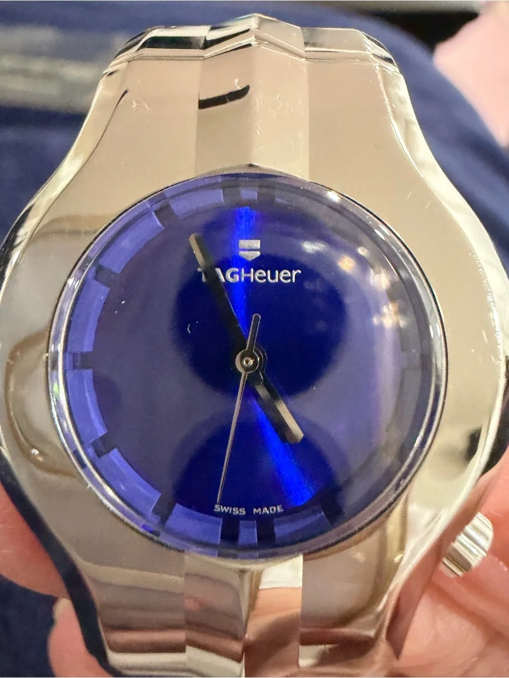 Tag Heuer Silver Bracelet Watch with Blue Sunburst Dial